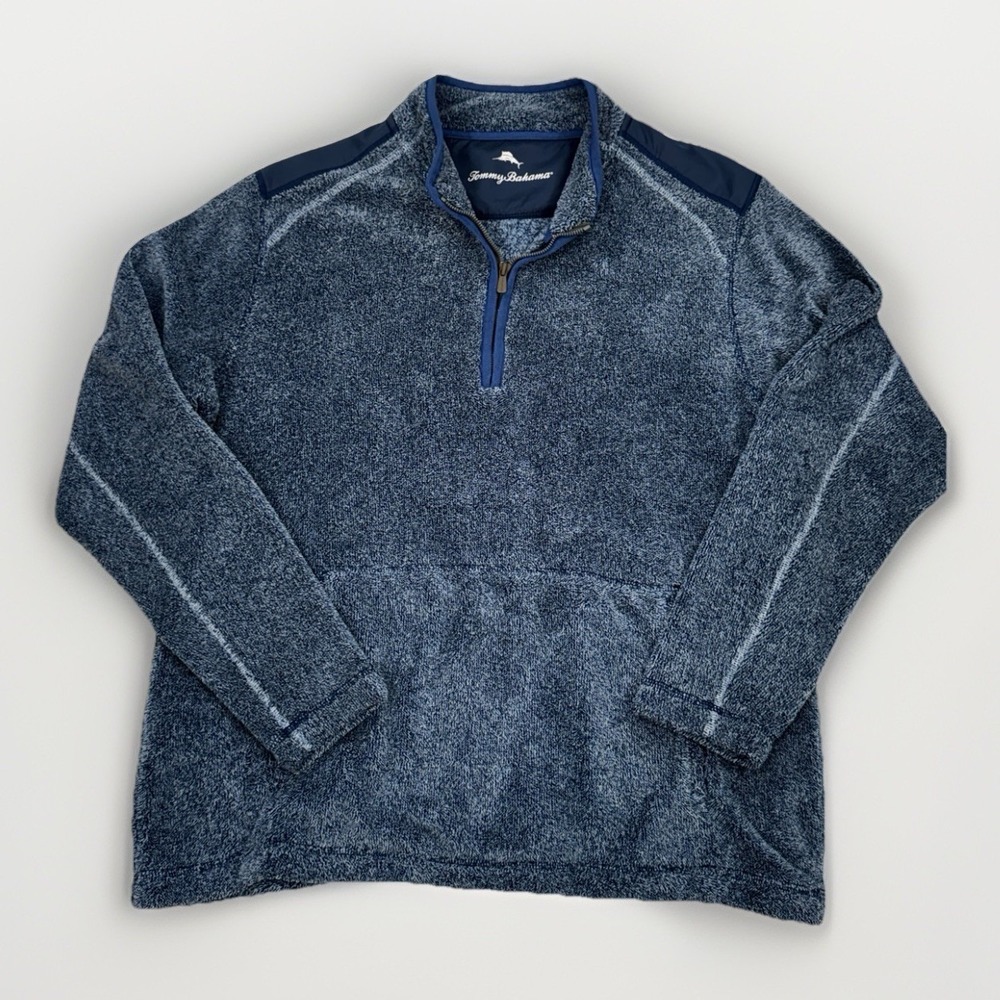 Tommy Bahama Mens Blue Long Sleeve Pockets 1/4 Zip Fleece Jacket Size X-Large